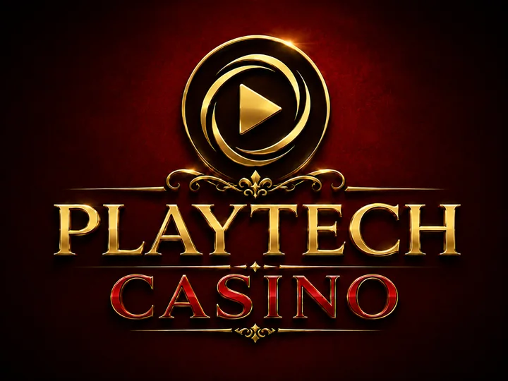 Logo provider Live Casino Playtech Casino dengan ikon play emas